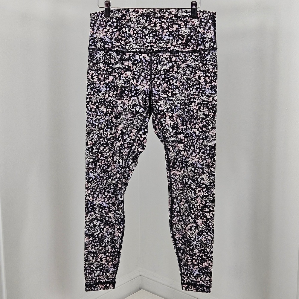 Lululemon Floral Leggings Womens 12 Black Pink Purple Excellent High Rise 25in